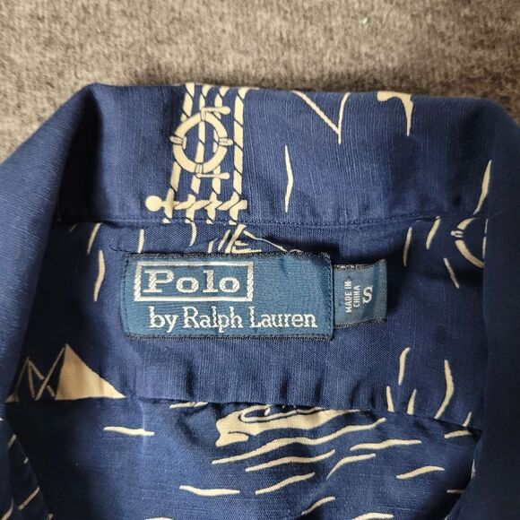 Vtg 90's Polo Ralph Lauren Mens Shirt Sleeve  Shirt Size S Boat Sail Blue Yacht - Picture 3 of 10